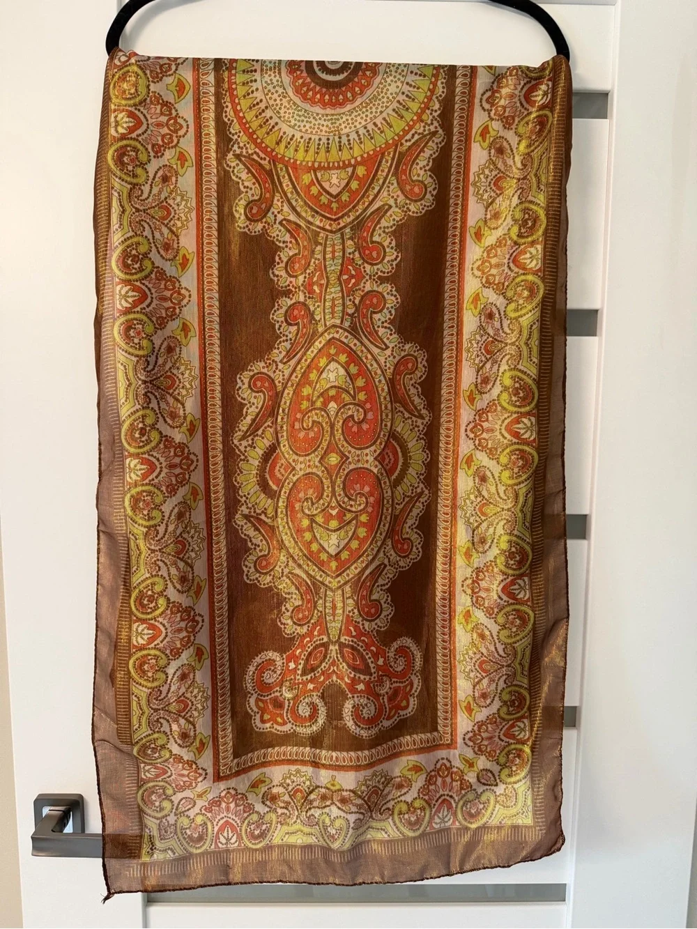 Brown Paisley Print Sheer Scarf